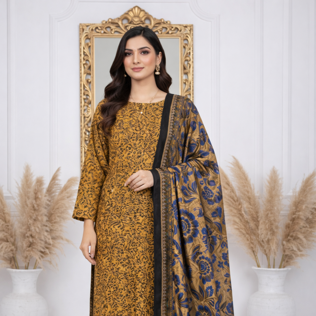 3 Piece Brown Unstitch Lawn Dress