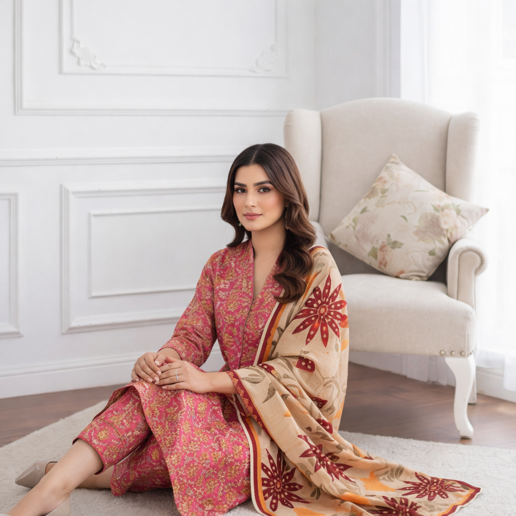 3 Piece Pink Unstitch Lawn Dress