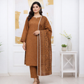 3 Piece Brown Unstitch Lawn Dress