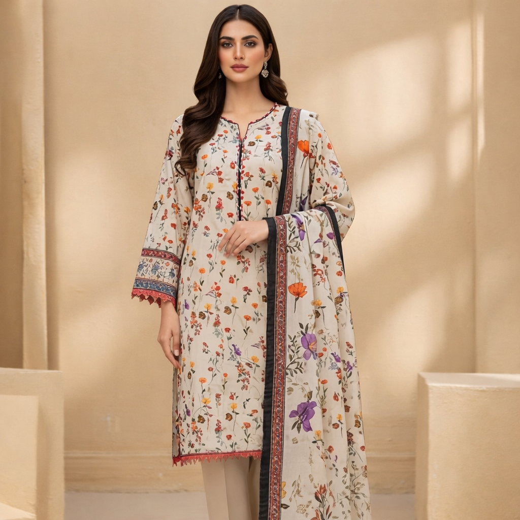 3 Piece Off-White Winter Unstitch Khaddar