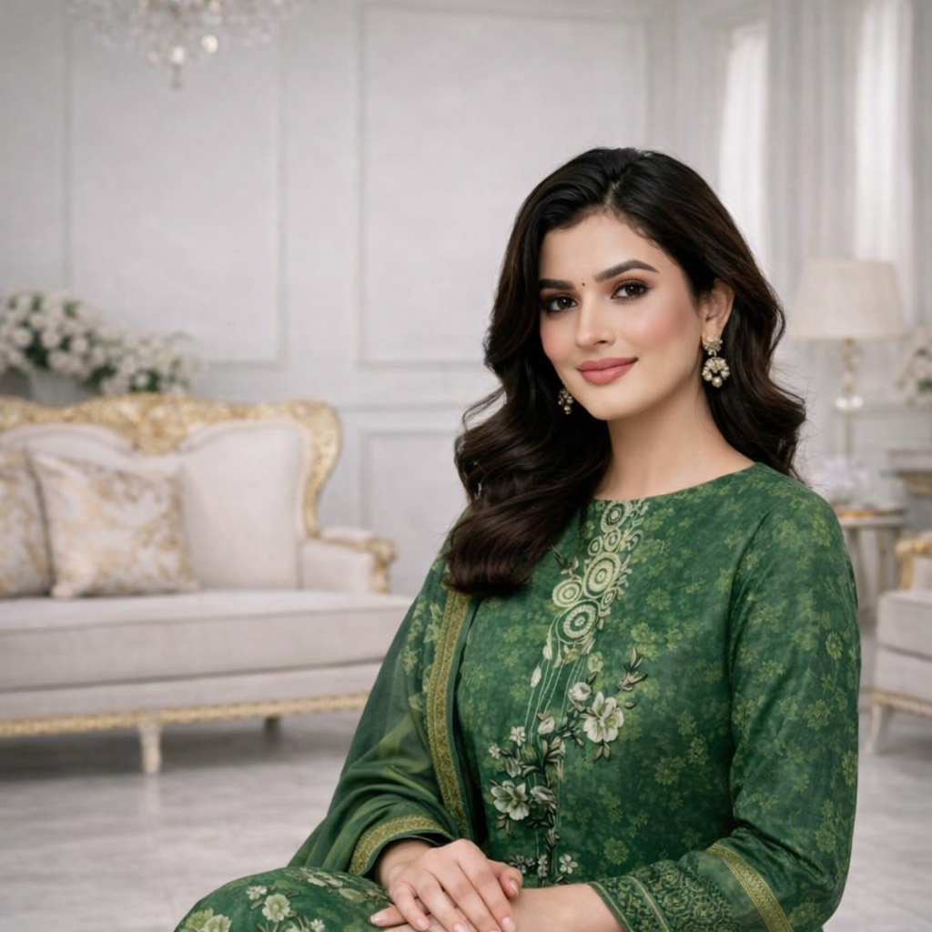 3 Piece Green Unstitch Lawn Dress